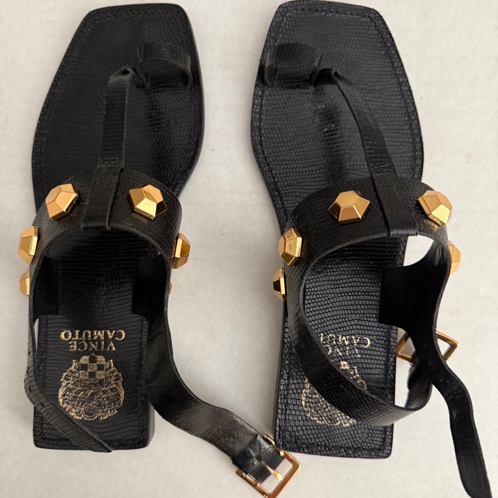 Vince Camuto Leather Toe Loop Sandals Dailette Black US 6.5 M